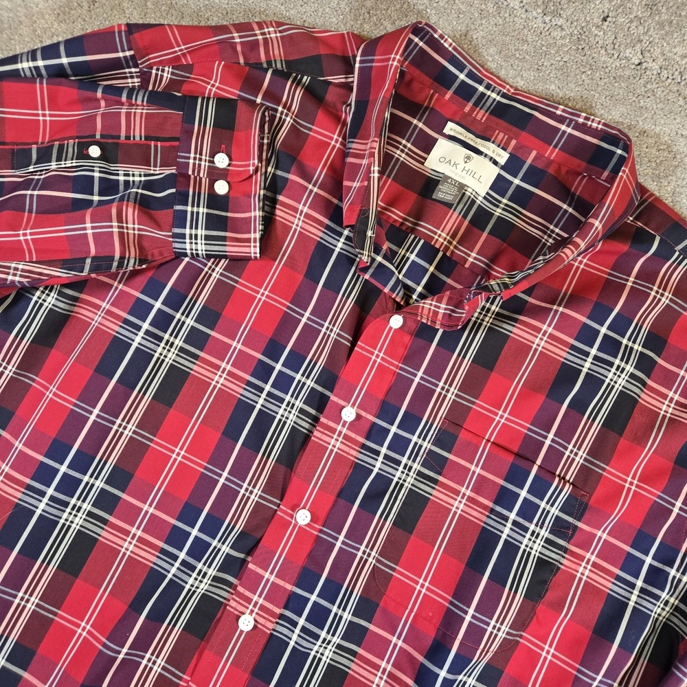 Oak Hill 4XL Men's Red Long Sleeve Button Up Wrinkle Free Plaid Shirt